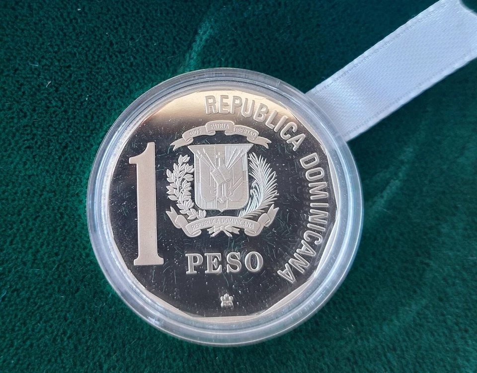 DOMINICAN REPUBLIC SILVER PROOF 1 PESO COIN 1990 YEAR KM#77a EVANGELIZATION BOX - Image 4 of 4