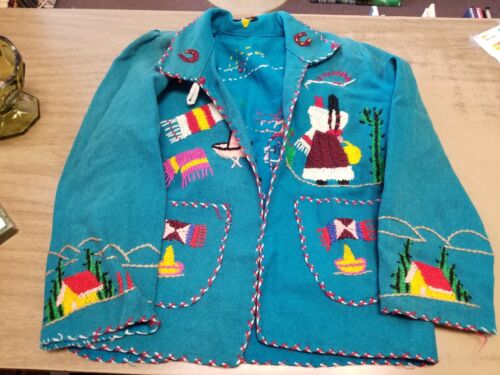 Chaqueta Vintage Hecha a Mano Mexicana Turista Niñas Lana Bordada Años 50 Brillante  - Imagen 1 de 9