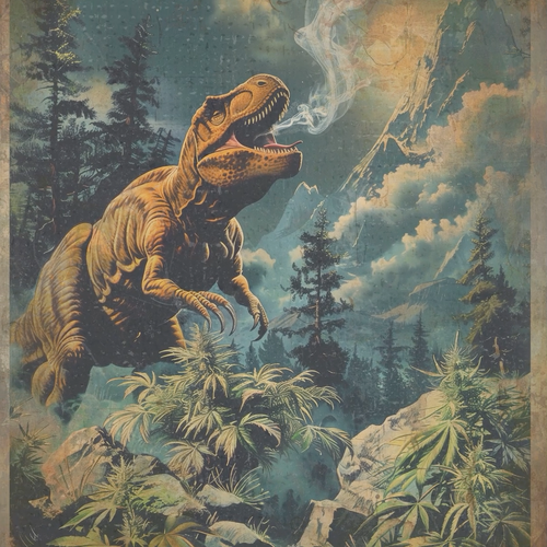 Vintage CANNABIS DINOSAUR 420 Wall Art, Jurassic Marijuana Pothead Dino Decor - Video 1 of 1