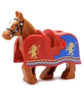 Lego Lion Knights' Castle horse w/ red barding Gold Lions and Border,blue panel