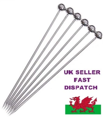 PAZAZZ Stainless Steel Cocktail Sticks Fruit Picks Party Food Drink 11 cm long 6 Pack