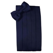 Men's Marine Blue Satin Bow Tie and Cummerbund Set