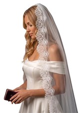 Cathedral Length Floral Lace 1 Tier Wedding Bridal Veil with Comb for Bride I...