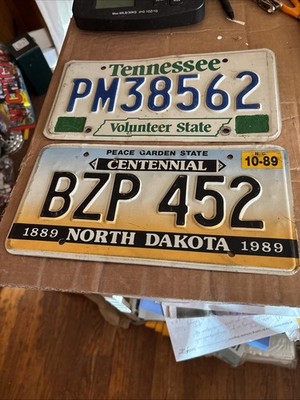 #ad #ad Lot Of 2 License Plates North Dakota Tennessee 1989 Rustic $17.25