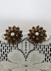 Vintage Miriam Haskell Brown Bead & Faux Pearl Clip Earrings. Gold Tone. Signed.