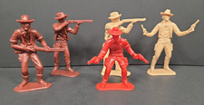 Vtg Louis Marx Cowboys 1964 3.75"H Hard Plastic Lot of 4 Red, Brown, Tan