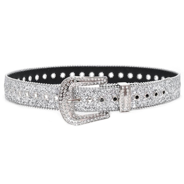 Zimoer Damen Strass GüRtel FüR Jeans,Punk PU EinheitsgrößE, Silber-image