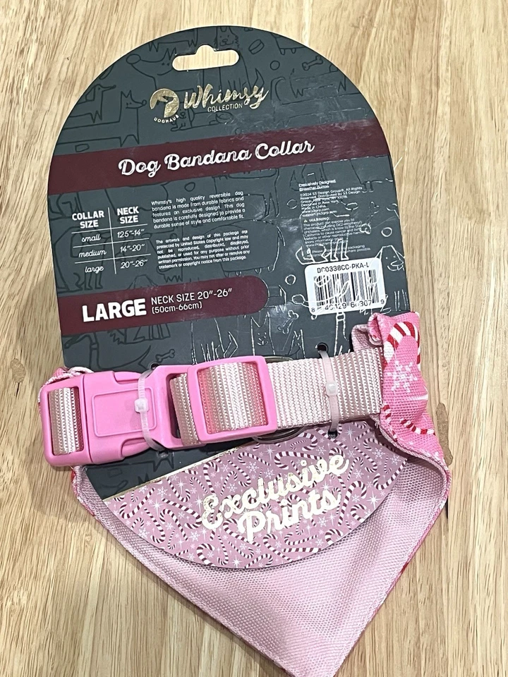 Whimsy Dog Bandana Collar Large 20”-26” Neck Reversible Pink Candy Cane Holiday - Image 3 of 4