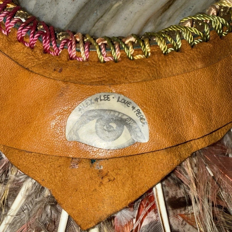 Alex and Lee Artisan Love Peace 70s  Necklace Feathered Vintage  Art   - Image 3 of 4