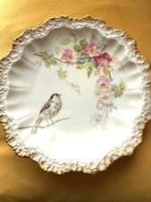 Lanternier Limoges France antique porcelain plates floral bird