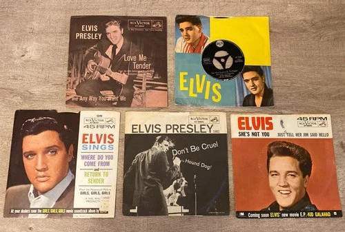 Lot of 5 Elvis Presley 45 Records Vinyl Hound Dog 47-6004 Love Me Tender Lonesom