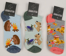 Womens Low Cut Socks 3 Pair Size 4-10 Assorted Cat Hedgehog Chick Novelty NEW
