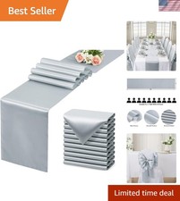 12 Pack Silver Table Runner 12x108 Inches Long, Satin Silk-Like Smooth Table ...