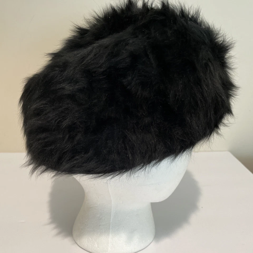 Vintage 60s Faux Fur Pillbox Hat Women's One Size Black Old Money Luxury Church - Image 4 of 4