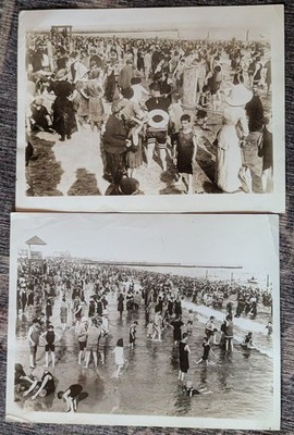 Vintage Photos. ''Coney Island, Then & Now'' Int'l Press Photos w/ Caption c.1920