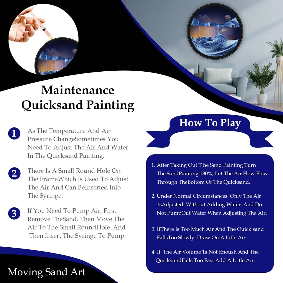 Arte de arena en movimiento de 17,3", imágenes de arte de arena en 3D paisaje de arena de aguas profundas sala de estar de... Foto 4 de 4