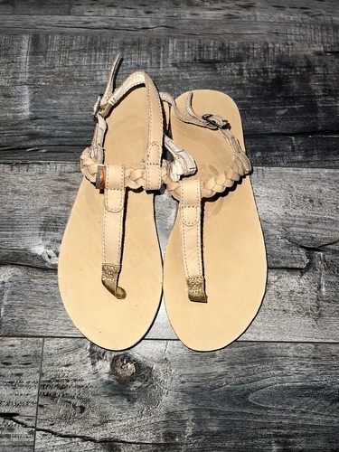 Women’s Rainbow Tan Braided T‑Strap Sandals size small
