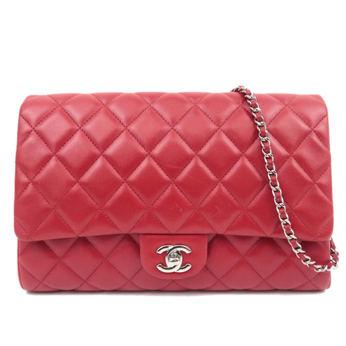 CHANEL Matelasse Chain Shoulder Bag Red Silver HDW Authentic