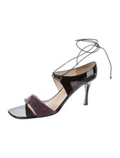 Loved Women s Vintage Y2K Chanel Snakeskin Trimmed Patent Heeled Sandals Size 38