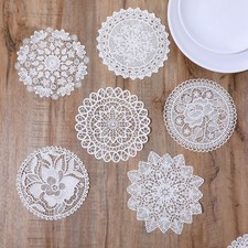 6Pcs White Vintage Crochet Doilies 6" Round Lace Placemats Coasters Table Decor