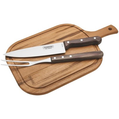 Tramontina BBQ-Set 3-teilig mit Tranchiermesser, Tranchiergabel und Holzbrett