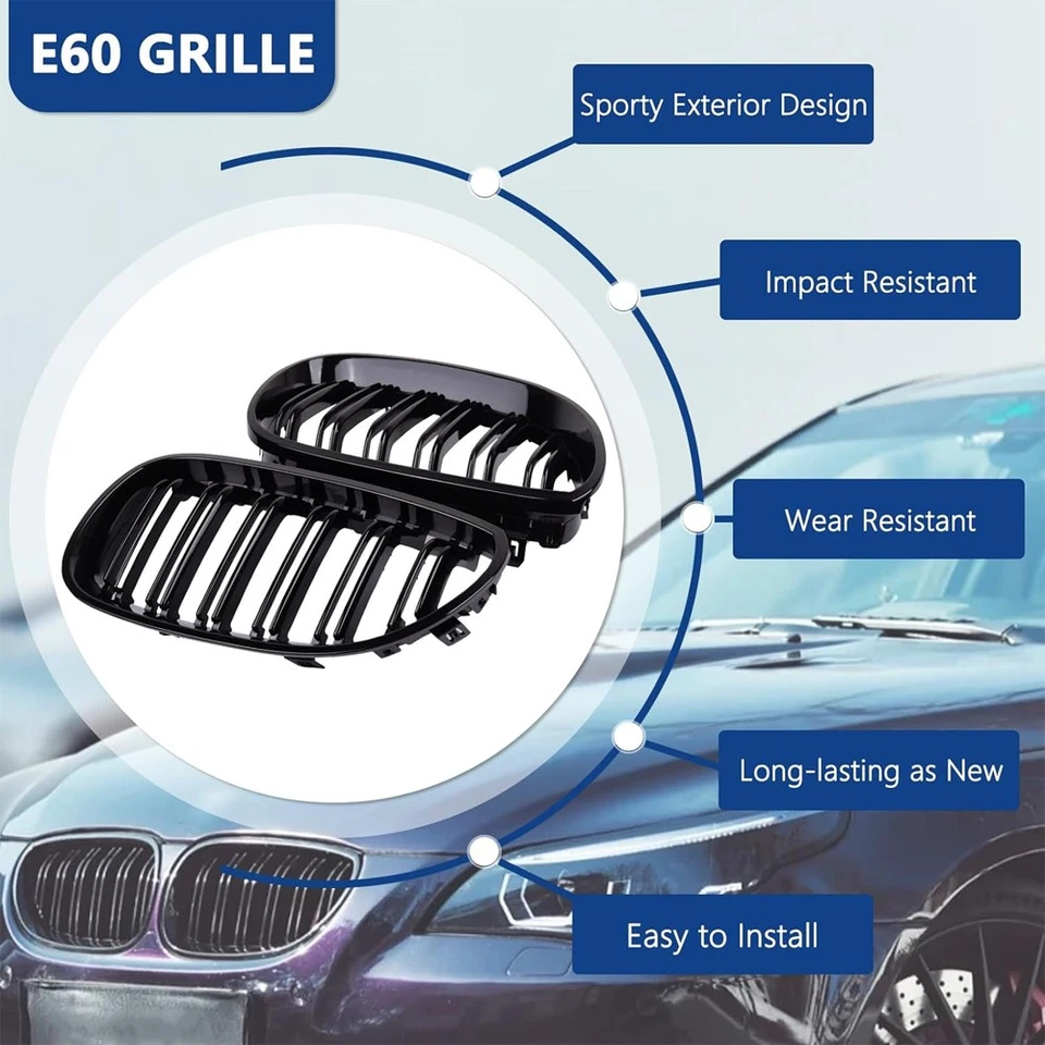 Gloss Black Front Kidney Grille For E60 E61 BMW 5 Series 2003-2010 525i 528i M5 Foto 4 de 4
