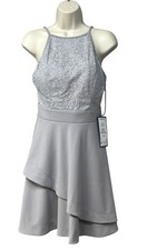 Speechless Juniors' Sparkle-Embellished Halter Dress, Gray/Silver, Sz. 7