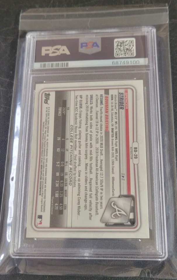2020 Bowman Draft Chrome Spencer Strider REFRACTOR PSA 9 1st Braves ROY? MINT - Image 2 of 2