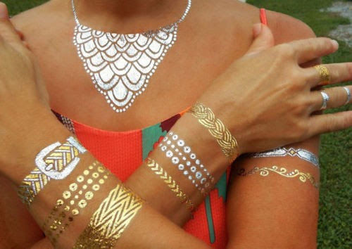 Flash Temporary Adhesive Tattoo Gold 19 Pieces Body Bracelet Necklace E15 WOW - Picture 9 of 12