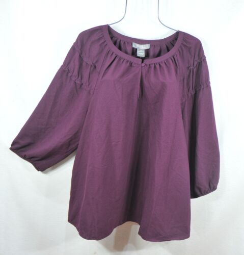 Olivia & Martin Women's Blouse 2X Purple Plum Ruffle 3/4 Sleeve Shirt Top NWT