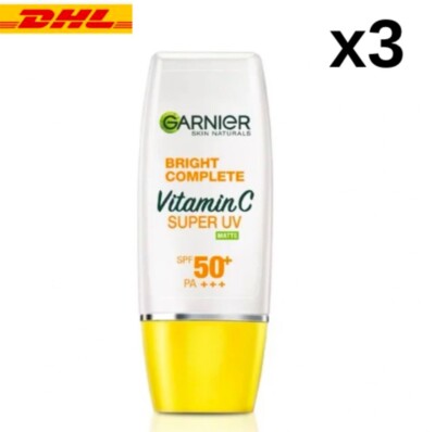 GARNIER Bright Complete Vitamin C Super UV MATTE SPF50+ PA+++ Sunscreen 30ml x3