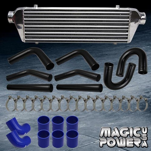 UNIVERSAL 8 ALUMINUM CHROME INTERCOOLER BLACK PIPING KIT w/U PIPE BLUE COUPLERS eBay