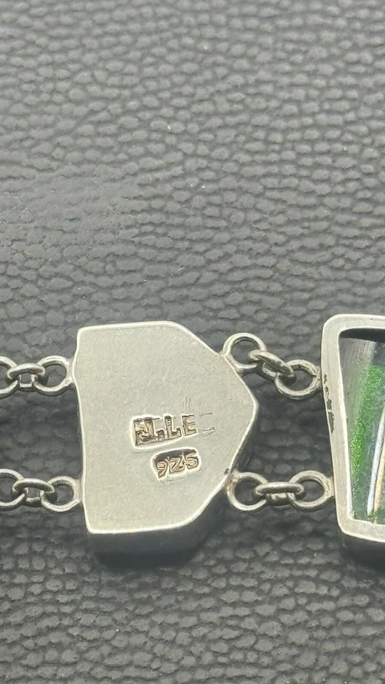 PULSERA ARTESANAL VINTAGE JESSICA LEE PLATA ESTERLINA 925 PORCELANA/VIDRIO MARINO Foto 3 de 4