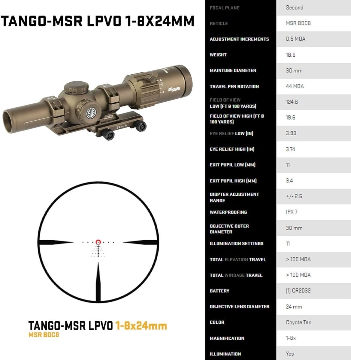 Sig Sauer Tango-MSR LPVO 1-8x24mm SFP Waterproof Coyote Tan