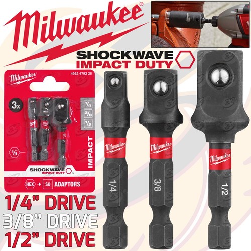 MILWAUKEE IMPACT Drill Socket Adaptor Hex Drive To 1/4" 3/8" 1/2" Dr