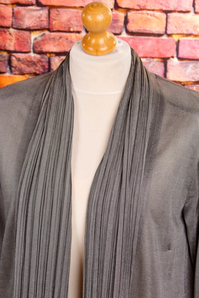 Blusa Giacca Vintage Originale Anni 90 Argento Drappeggiata Moda Sera Elegante M - Immagine 2 di 4