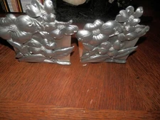 Vintage Silver Tone Heavy Book Ends Flowers/Floral 6 x 5.5 in.