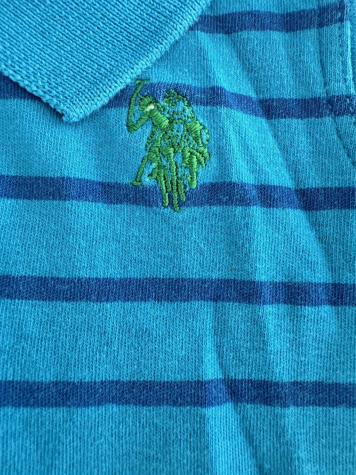 Mameluco bebé niño EE. UU. POLO ASSN. MAMELUCO BOTÓN RAYAS AZUL BRILLANTE 6/9 MESES Foto 3 de 4