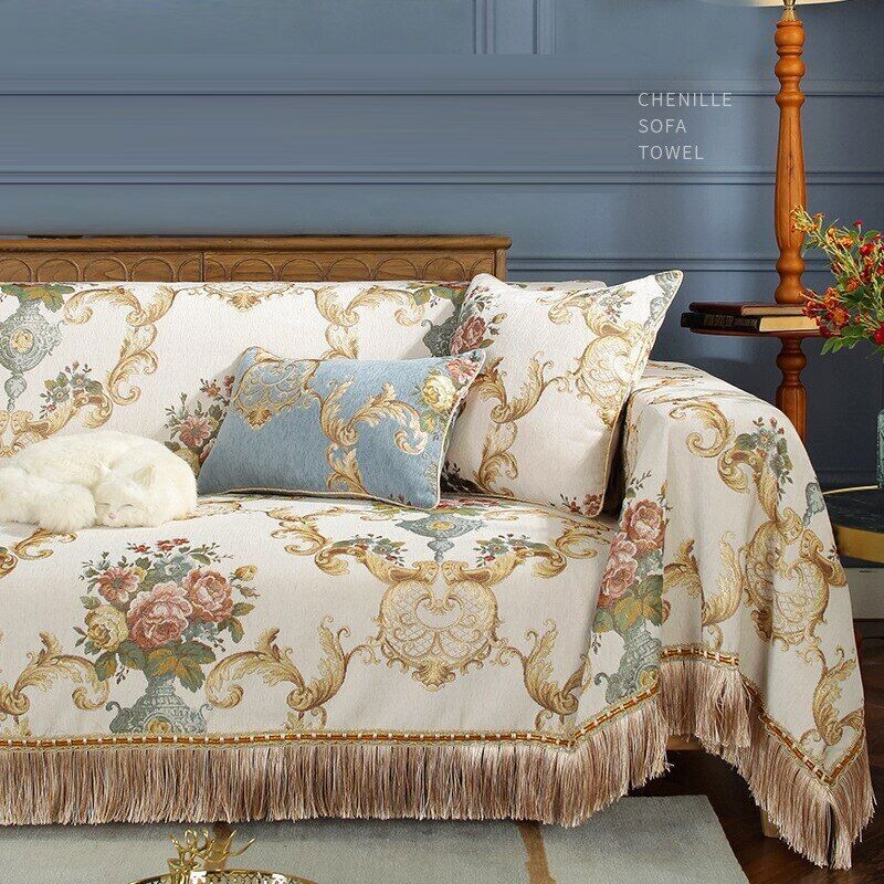 HOME Cuatro Estaciones Simple Borla Sofá Toalla Chenille Sofá Manta