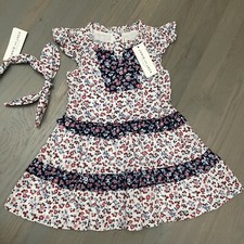 NWT Janie and Jack girl 2-piece red white floral SUMMER dress headband SET 8