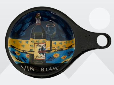 Vintage Sommelier By Ronda Ahrens Black Graphic Vin Blanc 7'' Ceramic Spoon Rest