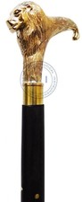 Vintage Lion head Brass Handle Wood Walking Stick Cane LOOking Style Solid Gift