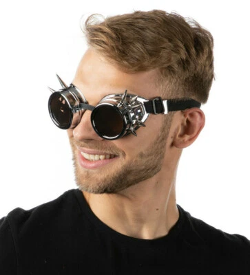 STYLEX PARTY Steampunk Brille Silber Spikes Sonnenbrille Vintage Cyber Punk Retro Kostüm