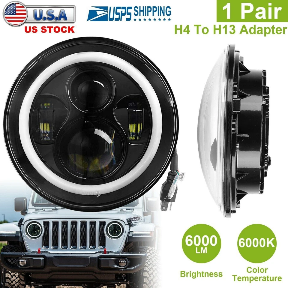 7" inch Round LED Halo Headlights For 2002-2006 Mercedes Benz W463 G Class Wagon Foto 2 de 4