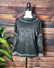Caslon Shirt Size XS Rolled Neck Long Sleeve Black Gray Tie Dye Top Blouse