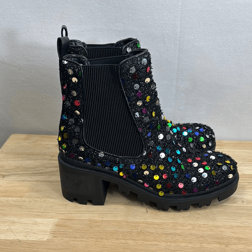 Betsey Johnson Women's Rowann Lug Sole Booties- Black Multi- 6.5- NIB