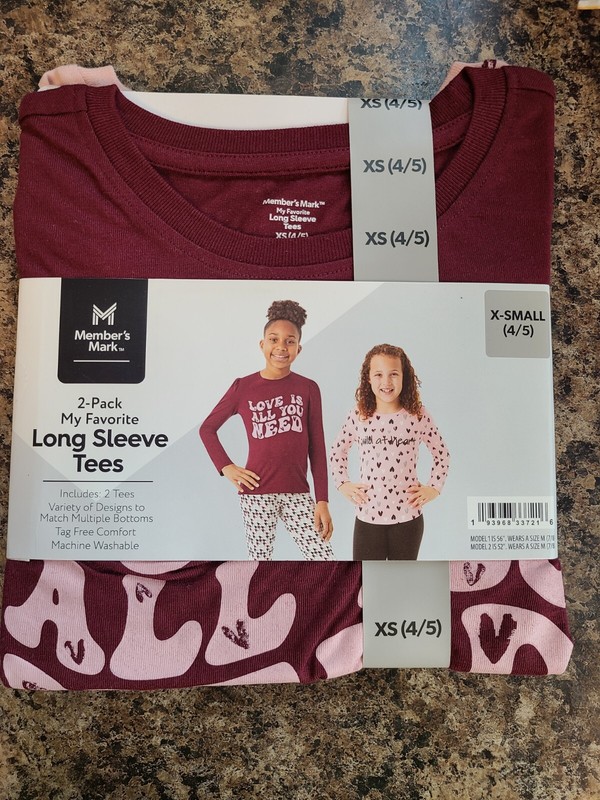 Member's 2 Pack My Favorite Long Sleeve Tees XS 4/5 Girls Shirts Tops New Kids Y