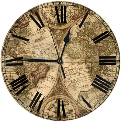 9.8 Inch Vintage Wall Clock Compass Map Round  Decorative Non-Ticking Silent Bat