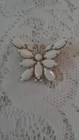 Vintage Gold Tone White Milk Glass Butterfly Brooch Pin Rhinestone Jewelry K11