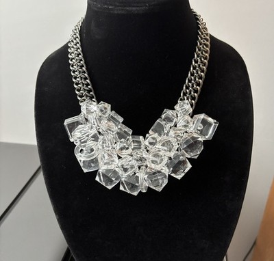 Robert Rose Gun Metal Clear Beaded Statement Necklace